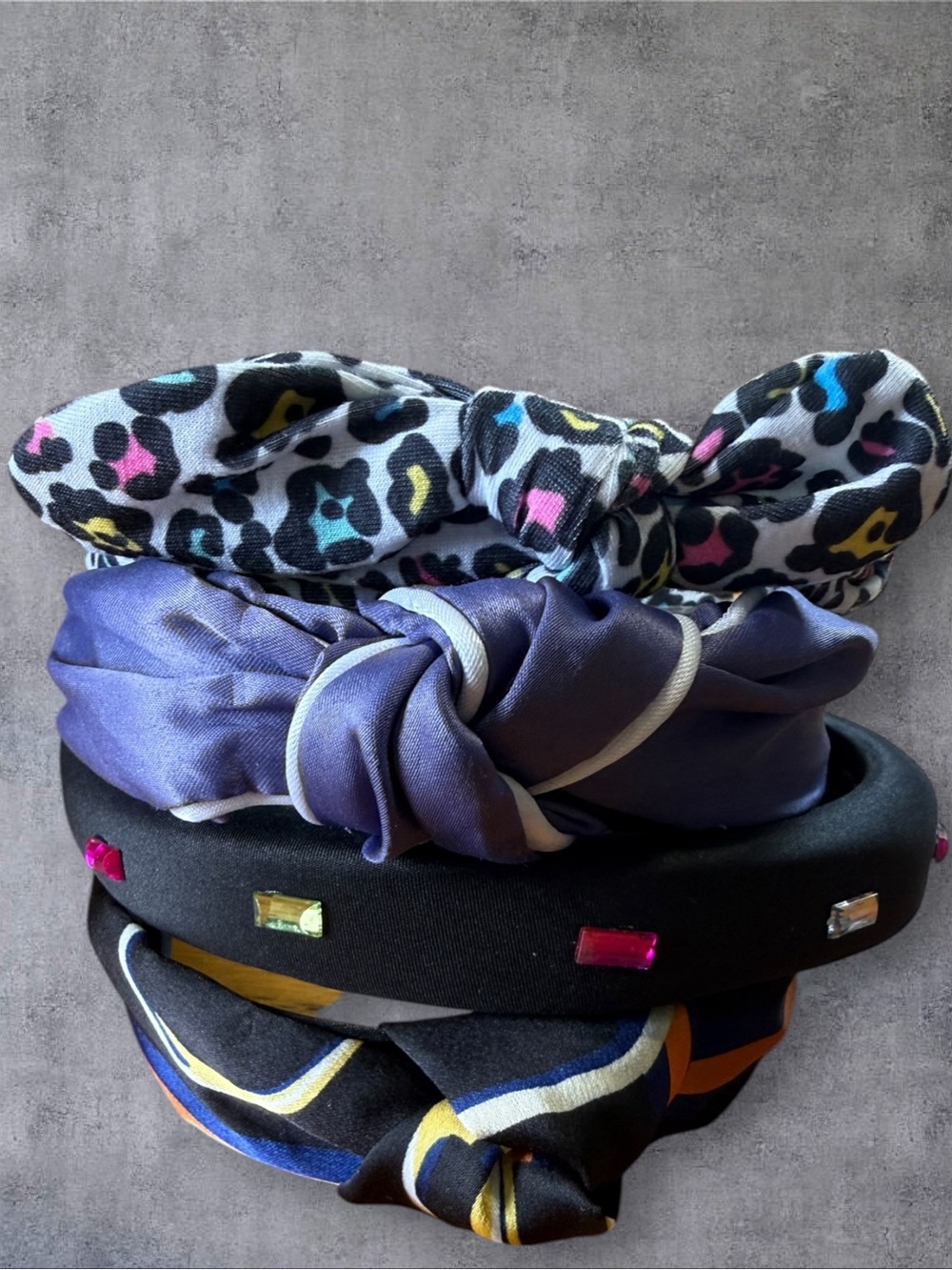 Lot Of 4 Fashion turban knot head band fabric covered grip teeth Variety Colors